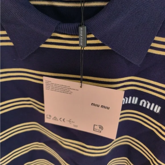 Miu Miu Polo Shirt Blue Yellow Contrast Logo Chic - Picture 5 of 5
